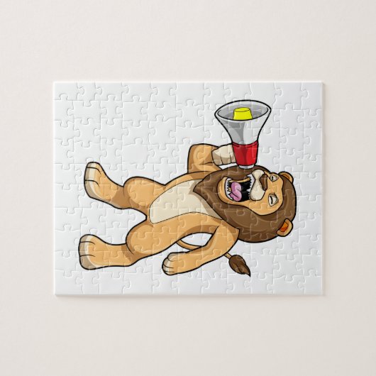 Lion met microfoon legpuzzel (Horizontaal)