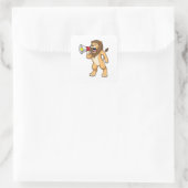 Lion met microfoon vierkante sticker (Tas)