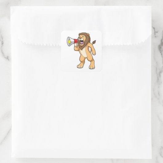 Lion met microfoon vierkante sticker (Tas)