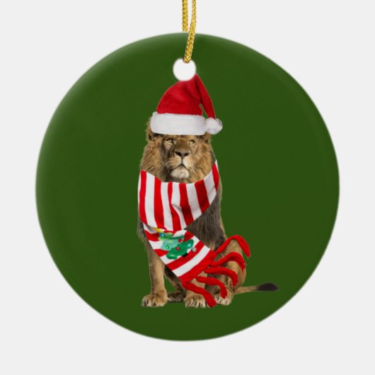 Lion met Petten kerst Keramisch Ornament (Voorkant)
