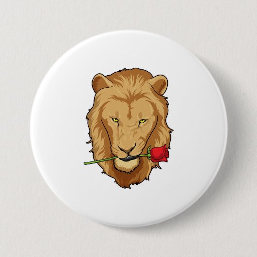 Lion met Roos Ronde Button 7,6 Cm (Voorkant)