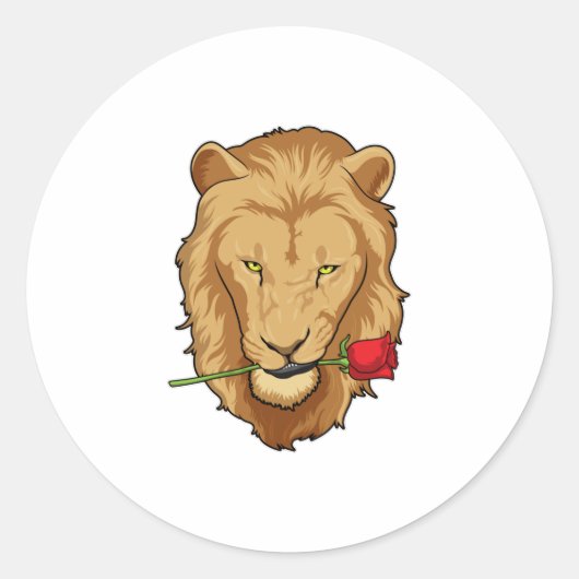 Lion met Roos Ronde Sticker (Voorkant)