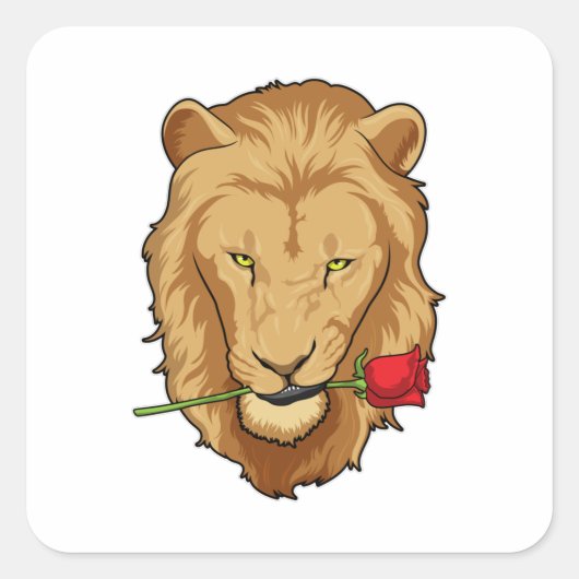 Lion met Roos Vierkante Sticker (Voorkant)