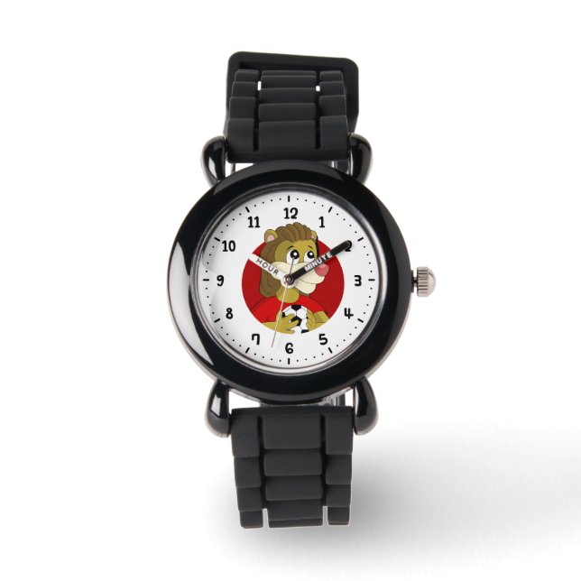 Lion met voetbal cartoon watch horloge (Voorkant)
