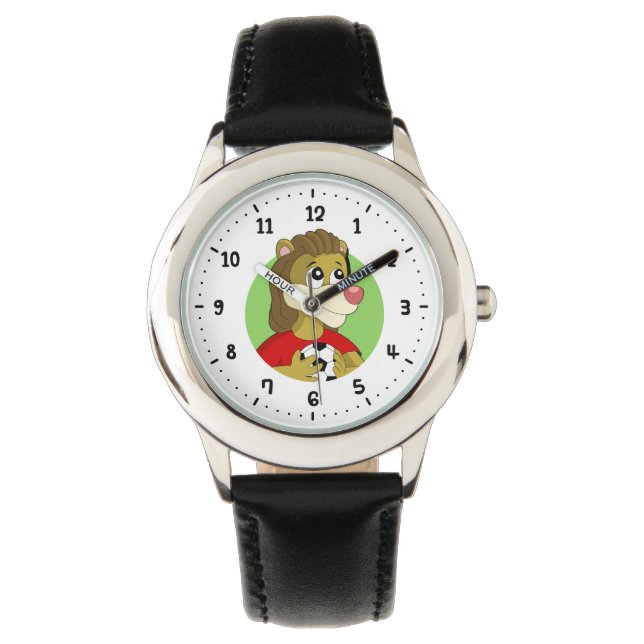 Lion met voetbal cartoon watch horloge (Voorkant)