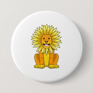 Lion met zonnebloempitten ronde button 7,6 cm