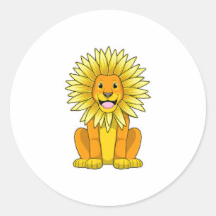 Lion met zonnebloempitten ronde sticker