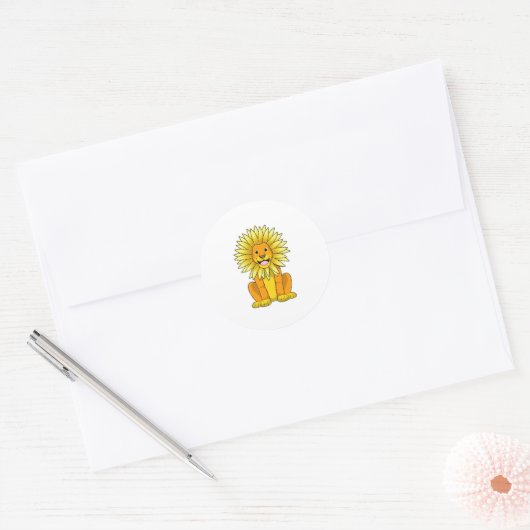 Lion met zonnebloempitten ronde sticker (Envelop)