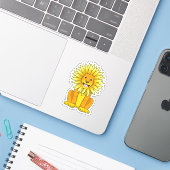Lion met zonnebloempitten sticker (Laptop met iPhone)