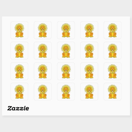 Lion met zonnebloempitten vierkante sticker (Vel)