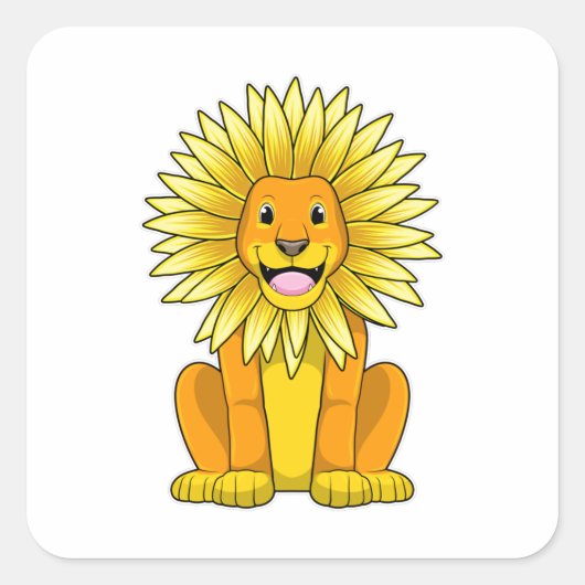 Lion met zonnebloempitten vierkante sticker (Voorkant)