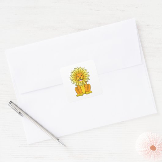 Lion met zonnebloempitten vierkante sticker (Envelop)