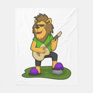 Lion Musician Guitar Music Fleece Deken