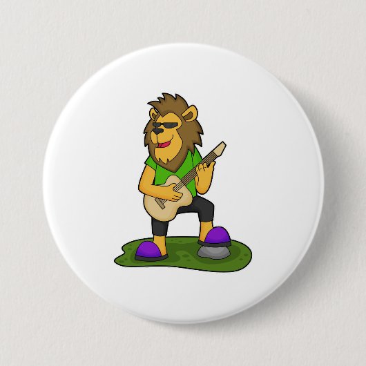 Lion Musician Guitar Music Ronde Button 7,6 Cm (Voorkant)