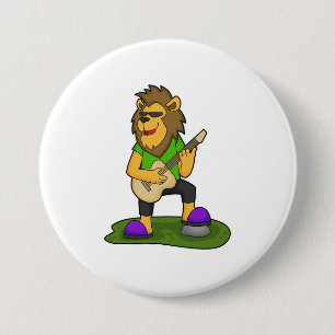 Lion Musician Guitar Music Ronde Button 7,6 Cm