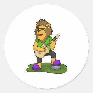 Lion Musician Guitar Music Ronde Sticker