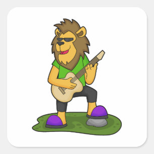 Lion Musician Guitar Music Vierkante Sticker