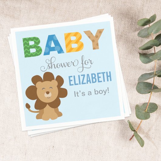 Lion Oerwoud Animal Baby Boy Shower Blue Servetten