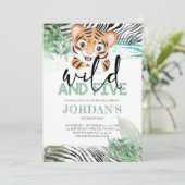 Lion Oerwoud Cute 5th Birthday Invitation Kaart (Staand voorkant)