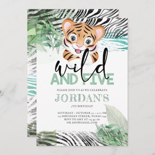 Lion Oerwoud Cute 5th Birthday Invitation Kaart (Voorkant / Achterkant)