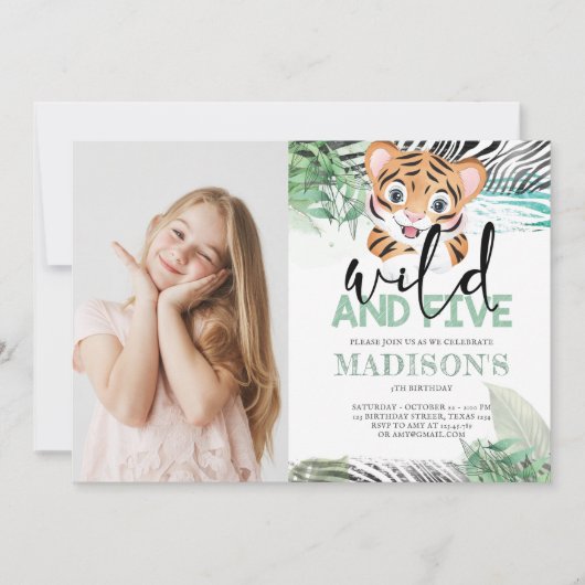 Lion Oerwoud Cute 5th Birthday Photo Invitation Kaart (Voorkant)