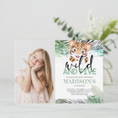 Lion Oerwoud Cute 5th Birthday Photo Invitation Kaart (Staand voorkant)