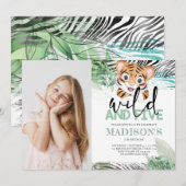 Lion Oerwoud Cute 5th Birthday Photo Invitation Kaart (Voorkant / Achterkant)