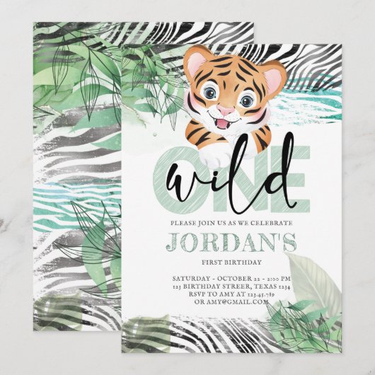 Lion Oerwoud Cute First Birthday Kaart (Voorkant / Achterkant)