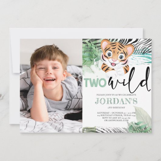 Lion Oerwoud Cute Second Birthday Photo Invitation Kaart (Voorkant)