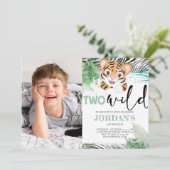 Lion Oerwoud Cute Second Birthday Photo Invitation Kaart (Staand voorkant)