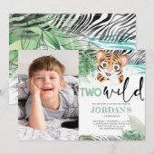 Lion Oerwoud Cute Second Birthday Photo Invitation Kaart (Voorkant / Achterkant)