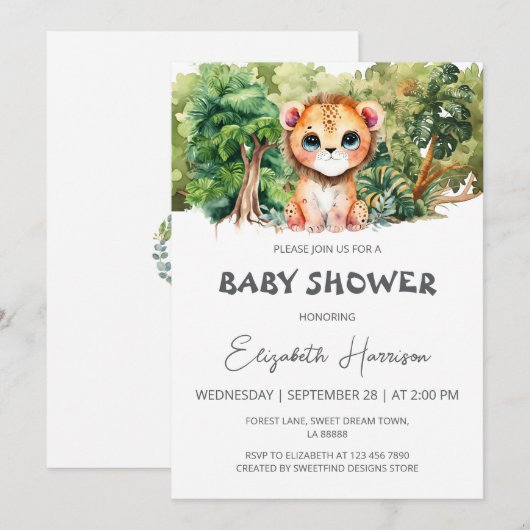 Lion Oerwoud King Boy Baby shower Kaart (Voorkant / Achterkant)