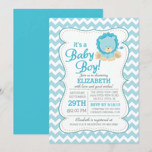 Lion Oerwoud Safari Baby shower Uitnodiging (Voorkant / Achterkant)