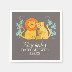 Lion Oerwoud Safari Grey Baby Boy Shower Servet