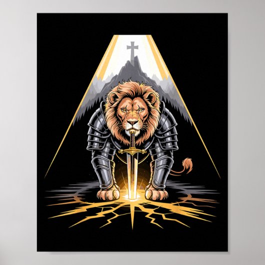 Lion Of Judah Sword And Cross Christian Warrior Poster (Voorkant)