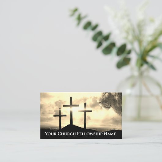 Lion of Judah Three Crosses Golden Sunset Church Visitekaartje (Staand voorkant)