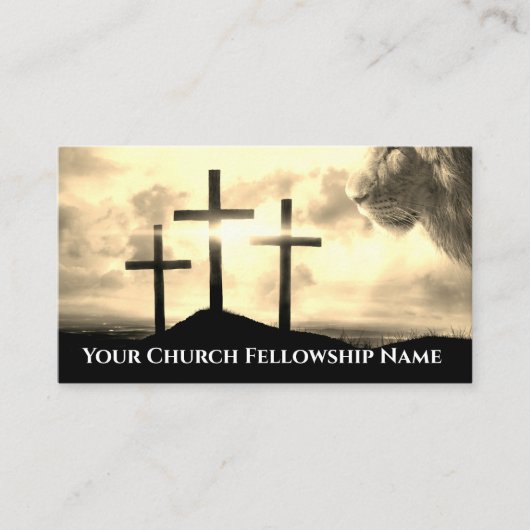 Lion of Judah Three Crosses Golden Sunset Church Visitekaartje (Voorkant)