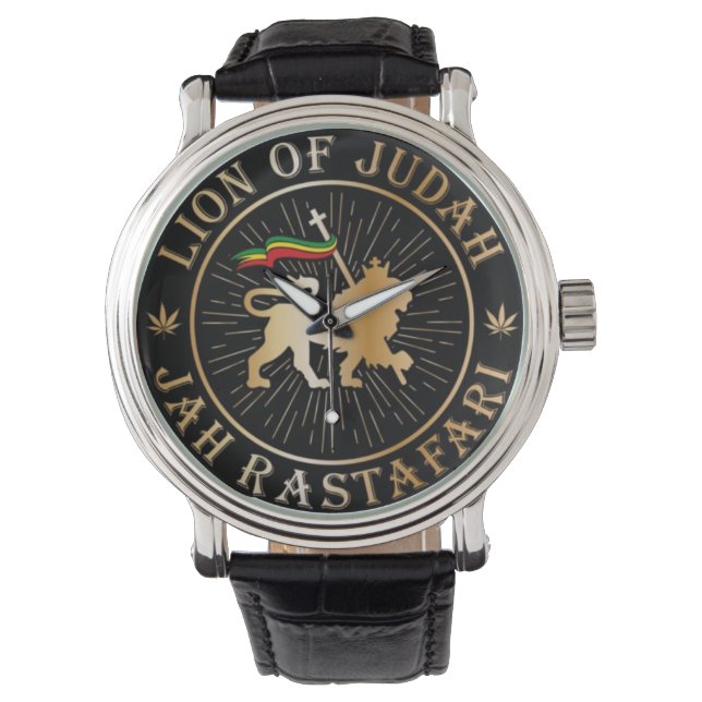 Lion of Judah Tripe of Judah Selassie I Jah Rasta Horloge (Voorkant)