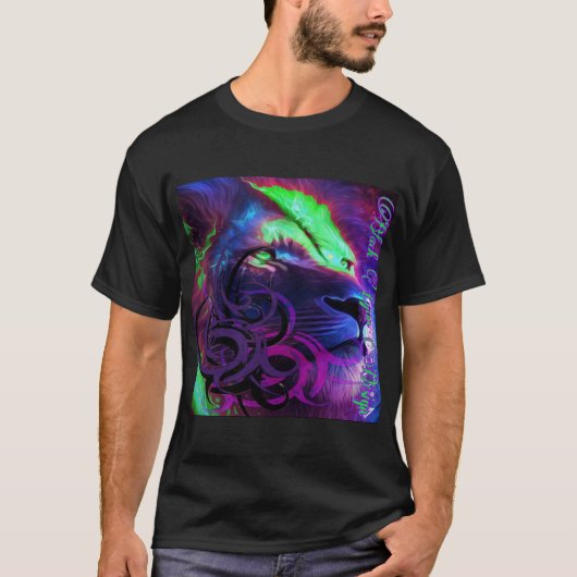 Lion olie Zwart Lyon ontwerp T-shirt (Voorkant)