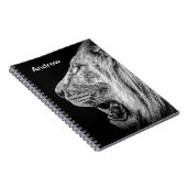 Lion op zwarte persoonlijke naam notitieboek (Rechterzijde)