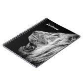 Lion op zwarte persoonlijke naam notitieboek (Linkerzijde)