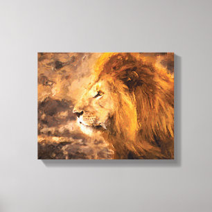 Lion Painting Golden King Art Canvas Afdruk