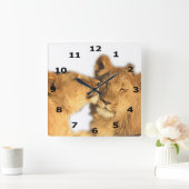 Lion Pair Wall Clock (met zwarte numerieke insteek Vierkante Klok (Huis)