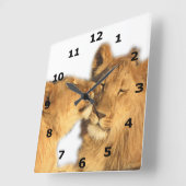 Lion Pair Wall Clock (met zwarte numerieke insteek Vierkante Klok (Hoek)