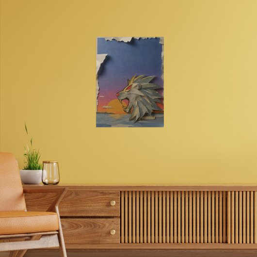 Lion Paper Cut Art Poster - Fierce 3D Animal Wall (Woonkamer 2)