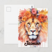 Lion Pastel Flowers Safari Waterverf Savannah Cat Briefkaart (Voorkant / Achterkant)