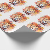 Lion Pastel Flowers Safari Waterverf Savannah Cat Cadeaupapier (Hoek)