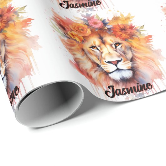 Lion Pastel Flowers Safari Waterverf Savannah Cat Cadeaupapier (Rol Hoek)