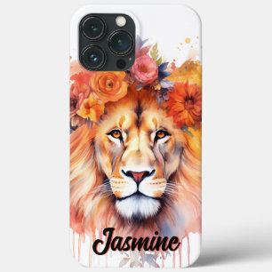 Lion Pastel Flowers Safari Waterverf Savannah Cat Case-Mate iPhone Case