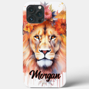 Lion Pastel Flowers Safari Waterverf Savannah Cat Case-Mate iPhone Case